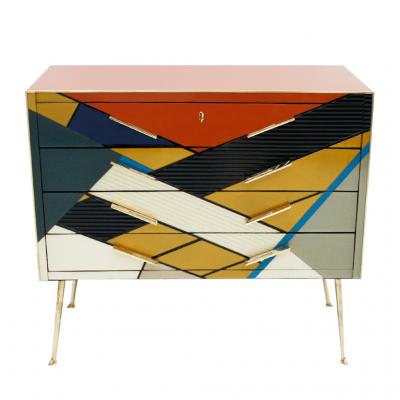 Mid Century Modern Style Murano Colored Glass and Brass Italian Commode