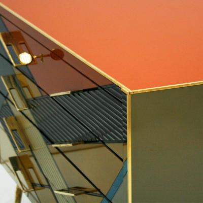 Mid Century Modern Style Murano Colored Glass and Brass Italian Commode