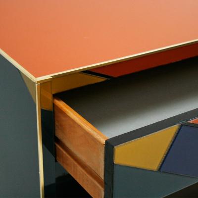 Mid Century Modern Style Murano Colored Glass and Brass Italian Commode
