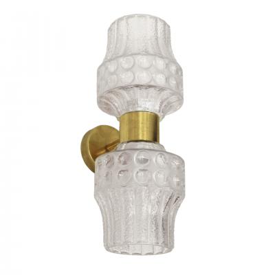 Mid Century Modern Style Murano Glass and Brass Pair of Italian Sconces