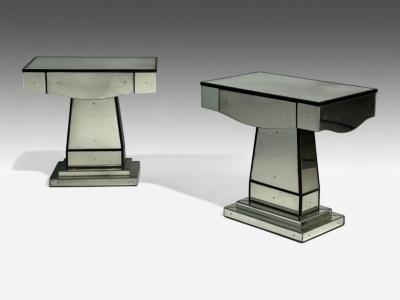 Mid Century Modern Style Painted Wood Distressed Glass Mirrored Nightstands