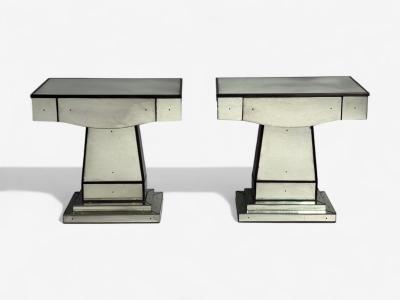 Mid Century Modern Style Painted Wood Distressed Glass Mirrored Nightstands