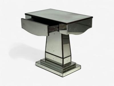 Mid Century Modern Style Painted Wood Distressed Glass Mirrored Nightstands