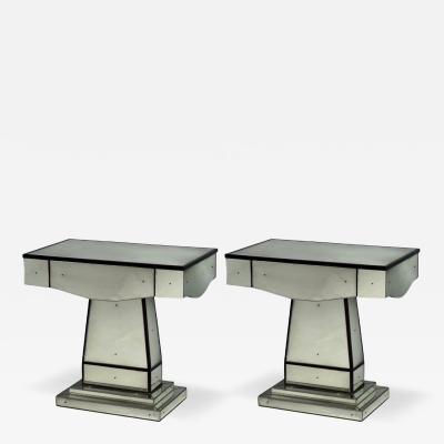 Mid Century Modern Style Painted Wood Distressed Glass Mirrored Nightstands