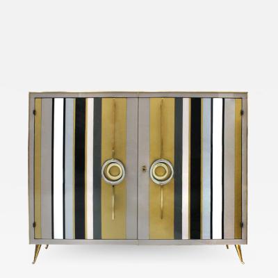 Mid Century Modern Style Solid Wood Colored Glass and Brass Italian Commode