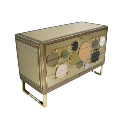 Mid Century Modern Style Solid Wood Glass and Brass Large Italian Commode