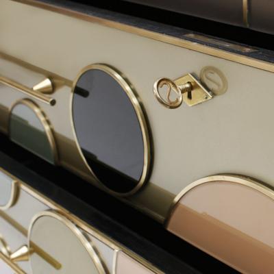 Mid Century Modern Style Solid Wood Glass and Brass Large Italian Commode