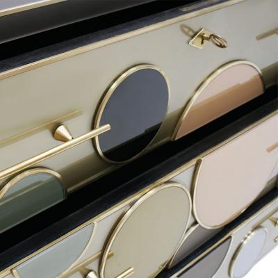 Mid Century Modern Style Solid Wood Glass and Brass Large Italian Commode