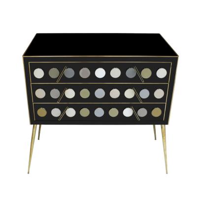 Mid Century Modern Style Solid Wood Murano Glass and Brass Italian Commode