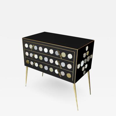 Mid Century Modern Style Solid Wood Murano Glass and Brass Italian Commode