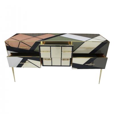 Mid Century Modern Style Solid Wood and Colored Glass Italian Sideboard