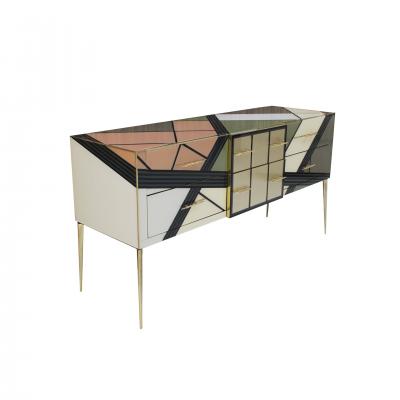 Mid Century Modern Style Solid Wood and Colored Glass Italian Sideboard
