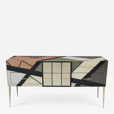 Mid Century Modern Style Solid Wood and Colored Glass Italian Sideboard
