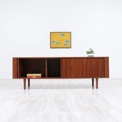 Mid Century Modern Style Tambour Door Credenza by Danish Modern LA