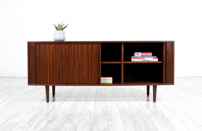 Mid Century Modern Style Tambour Door Credenza by Danish Modern LA