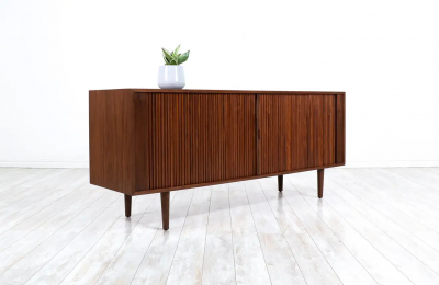 Mid Century Modern Style Tambour Door Credenza by Danish Modern LA