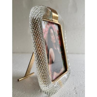 Mid Century Modern Style Transparent Torchon Murano Glass Picture Frame