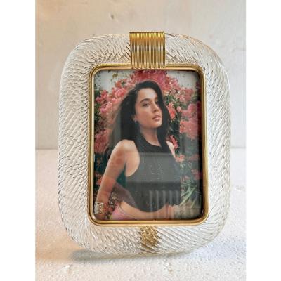 Mid Century Modern Style Transparent Torchon Murano Glass Picture Frame
