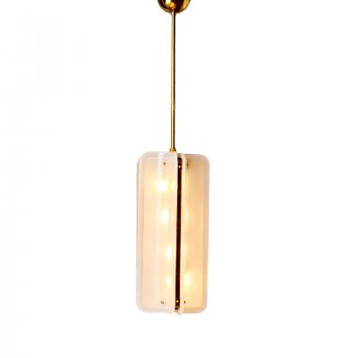 Mid Century Modern Style White Murano Glass And Brass Italian Pendant Lamp