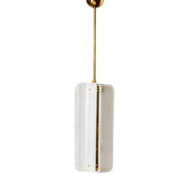 Mid Century Modern Style White Murano Glass And Brass Italian Pendant Lamp