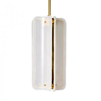 Mid Century Modern Style White Murano Glass And Brass Italian Pendant Lamp