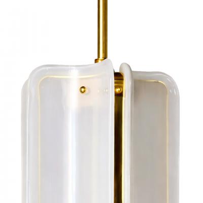 Mid Century Modern Style White Murano Glass And Brass Italian Pendant Lamp