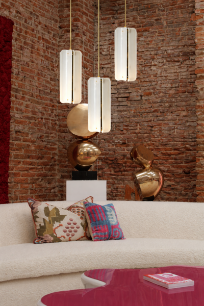 Mid Century Modern Style White Murano Glass And Brass Italian Pendant Lamp