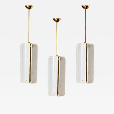 Mid Century Modern Style White Murano Glass And Brass Italian Pendant Lamp