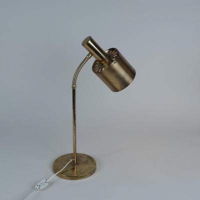 Mid Century Modern Swedish Table Lamp in Full Brass with Adjustable Neck 1960s