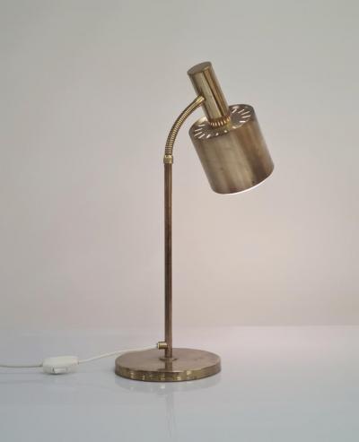 Mid Century Modern Swedish Table Lamp in Full Brass with Adjustable Neck 1960s