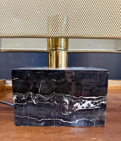 Mid Century Modern Table Lamp with Brass Mesh Shade Marble Base
