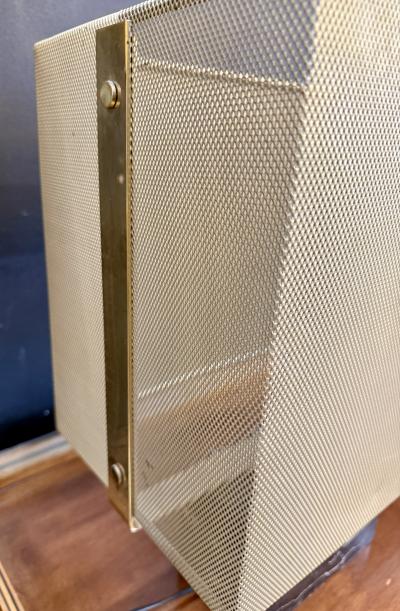 Mid Century Modern Table Lamp with Brass Mesh Shade Marble Base