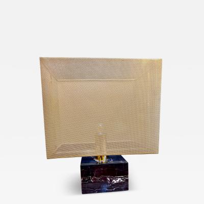 Mid Century Modern Table Lamp with Brass Mesh Shade Marble Base