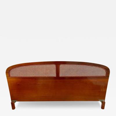 Mid Century Modern Teak and Cane Design Queen Headboard