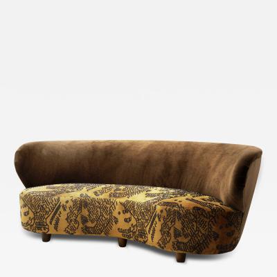 Mid Century Modern Three Seater Sofa in a Patterned Fabric Scandinavia 1950s