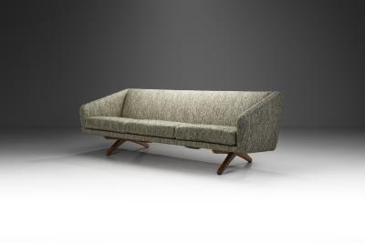 Mid Century Modern Three Seater Sofa with Wooden Cross Legs Europe ca 1950s
