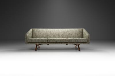 Mid Century Modern Three Seater Sofa with Wooden Cross Legs Europe ca 1950s