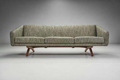 Mid Century Modern Three Seater Sofa with Wooden Cross Legs Europe ca 1950s