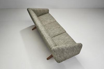 Mid Century Modern Three Seater Sofa with Wooden Cross Legs Europe ca 1950s