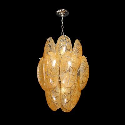 Mid Century Modern Three Tier Leaf Form Chandelier in Crushed Gold Murano Glass