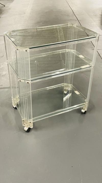 Mid Century Modern Three Tier Rolling Bar Cart or Server Lucite
