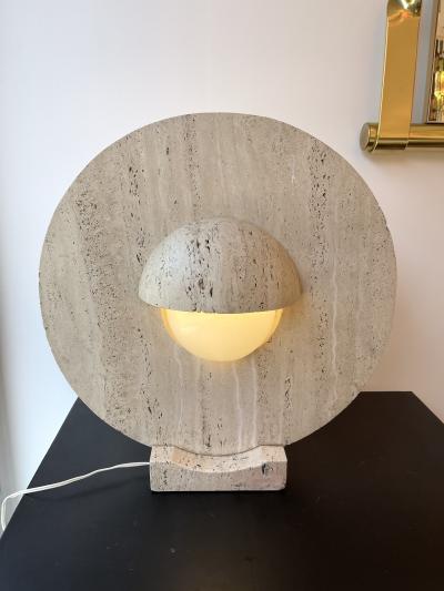 Mid Century Modern Travertine Abstract Sculpture Lamp Italy 1970s