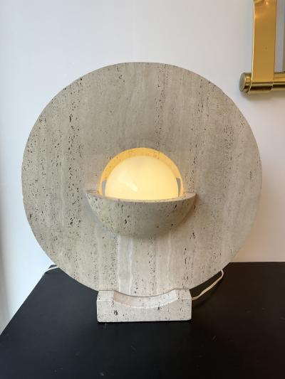 Mid Century Modern Travertine Abstract Sculpture Lamp Italy 1970s