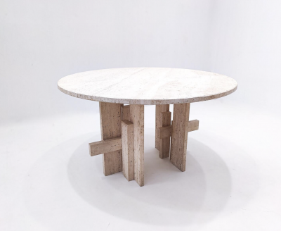 Mid Century Modern Travertine Dining Table by Willy Ballez 1970s