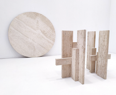 Mid Century Modern Travertine Dining Table by Willy Ballez 1970s