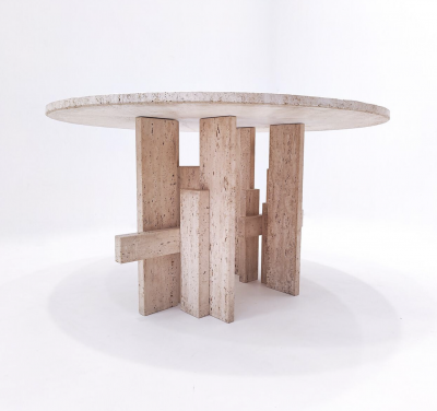 Mid Century Modern Travertine Dining Table by Willy Ballez 1970s