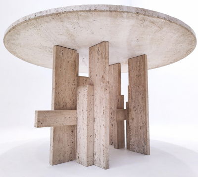 Mid Century Modern Travertine Dining Table by Willy Ballez 1970s