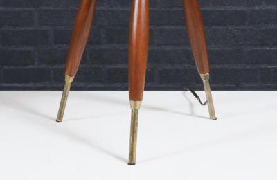 Mid Century Modern Tripod Brass Walnut Table Lamp