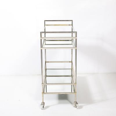 Mid Century Modern Two Tier Bar Cart in Antiqued Nickel Finish