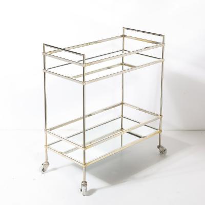 Mid Century Modern Two Tier Bar Cart in Antiqued Nickel Finish